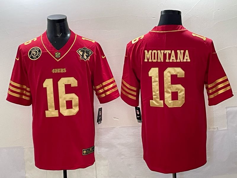 Men San Francisco 49ers #16 Montana Red 75th Nike Limited NFL 2025 Jersey style 07